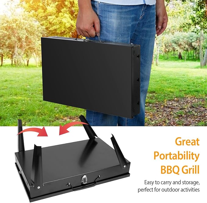 KOCASO New Portable Charcoal Grill, 3 Adjustable Heights, Foldable BBQ Grill for Outdoor Camping, Picnic, and Tailgating - Small Tabletop Grill Mini BBQ Grill, Compact and Easy to Clean Barbecue Grill