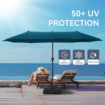GREEN PARTY 13 ft Outdoor Patio Umbrella, Large Rectangular Table Umbrellas | Double-Sided, UV & Fade Resistant Canopy for Deck Poolside Garden Backyard, Market Umbrella with Crank & 1.5" Pole, Cerulean