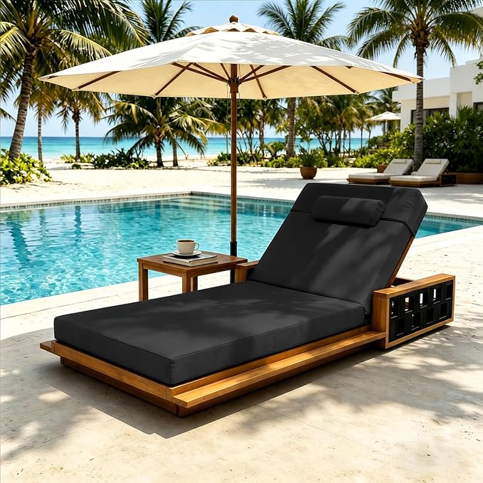 Chaise Lounge Cushion for Outdoor Furniture, Waterproof, Fade-Resistant and Tear Resistant, Patio Lounger Pads with Removable Cover for Pool, Deck, Lawn, 80x26x4 inch, Dark Gray