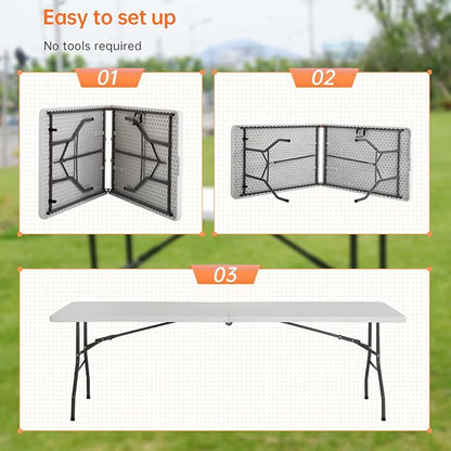 PayLessHere Outdoor Dining Table 8FT Plastic Camping Table Portable Party Table with Carrying Handle for Parties Wedding BBQ Camping Dining Kitchen
