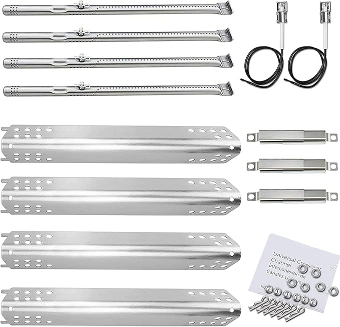 Utheer Grill Replacement Parts for Charbroil Advantage Series 4 Burner 463344116 466344116 Gas Grills, Stainless Steel Grill Burner Tube, Heat Plate Tent Shield, Adjustable Crossover Tube Grill Parts