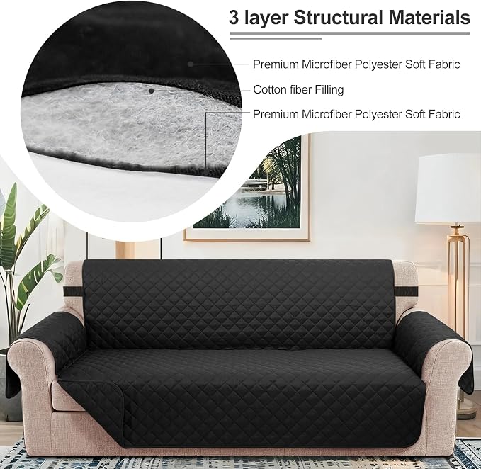 Reversible 45" Small Loveseat Sofa Covers, Black/Black | Loveseat Covers for Dogs Water Repellent, Friendly Furniture Protector with Elastic Straps for Living Room