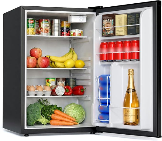 COWSAR 4.4 Cu.Ft Dorm Fridge, Single Reversible Door Compact Refrigerator with Adjustable Thermostat, Removable Glass Shelves, Energy Efficient Commercial Fridge for Bedroom Dorm Office, Black