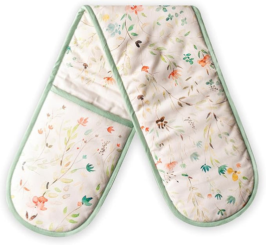 Maison d' Hermine Double Oven Mitts 100% Cotton 7"x35" Double Oven Mitt Heat Resistant BBQ Cooking Gloves with Loop Baking Grilling Kitchen Hotel Home Farmhouse Spring Summer (Colmar)
