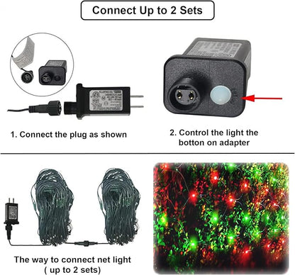 Pooqla Red and Green Christmas Net Lights Outdoor, 15x 5ft Green Wire | 300 LED Large Net Mesh Lights Plug in, 8 Modes Waterproof Connectable Bushes Lights for Christmas Hedge Yard Decor