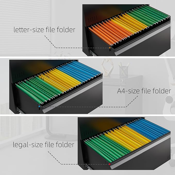 Approgreent Lateral 4 Drawer File Cabient with Lock, Metal Filing Cabinets for Home Office, Heavty Duty Office Storage Cabinet for A4/Letter/Legal (Matte Black)