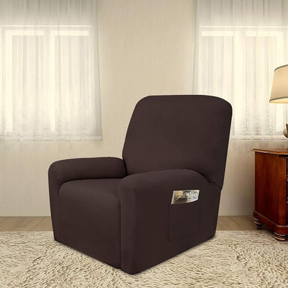 PureFit Stretc Recliner Chair Covers Fleece Soft Couch Covers for Sofa | Chocolate 4-Pieces Recliner Slipcover Pocket Couch Protector, Fleece Sofa Cover Washable with Non Slip Elastic Bottom