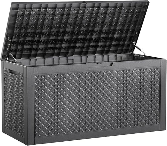 New 121 Gallon Outdoor Storage Box, Resin Deck Boxes Waterproof, Indoor Outdoor Bin for Package Delivery, Patio Cushions, Gardening Tools, Lockable, UV Resistant
