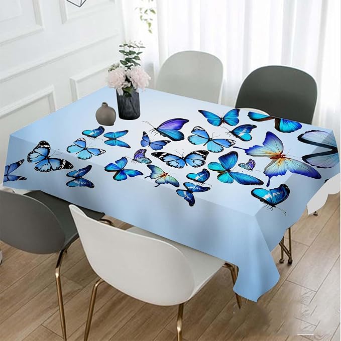 TKS MITLAN Tablecloth Butterflies Table Cloth Rectangle Table 52 x 70 Inch Blue Flying Butterflies Kitchen Decorations for Home Dinner Party