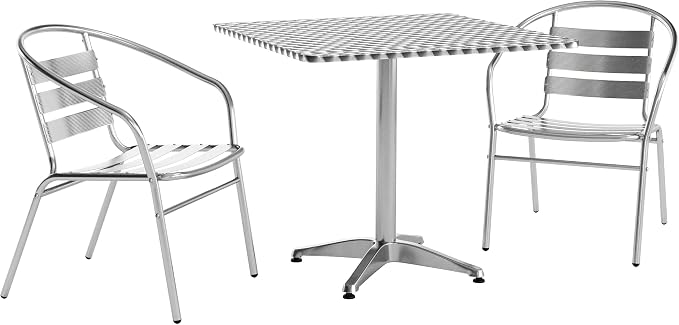 Flash Furniture Lila 31.5'' Square Aluminum Indoor-Outdoor Table Set with 2 Slat Back Chairs | Indoor/Outdoor Use, Slat Back, Slat Back Chairs