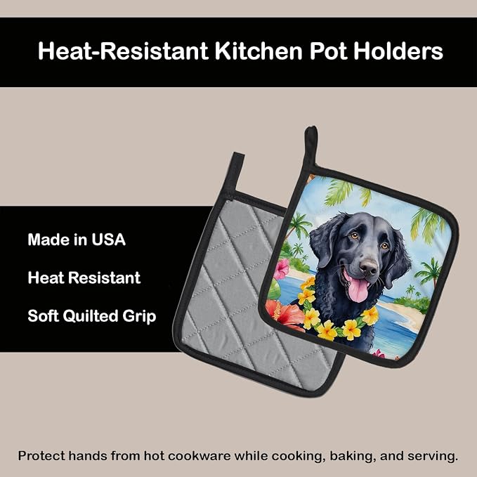 Caroline's Treasures Curly-Coated Retriever Luau Pair of Pot Holders Kitchen Heat Resistant Pot Holders Sets Oven Hot Pads for Cooking Baking BBQ, 7 1/2 x 7 1/2