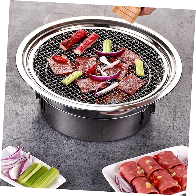 Luxshiny Portable Stainless Steel Korean Charcoal Grill Bbq Stove with Grill Rack, Small Outdoor Barbecue Oven for Picnic and Camping