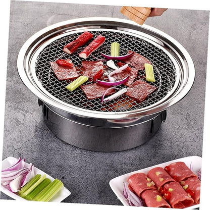 Luxshiny Portable Stainless Steel Korean Charcoal Grill Bbq Stove with Grill Rack, Small Outdoor Barbecue Oven for Picnic and Camping