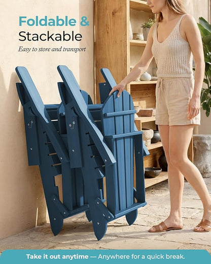 Ciokea Folding Adirondack Chair 4 Pack, Patio Adirondack Chair Weather Resistant, Plastic Fire Pit Chair with Cup Holder, Lawn Chair for Outdoor Porch Garden Backyard Deck (Royal Blue)