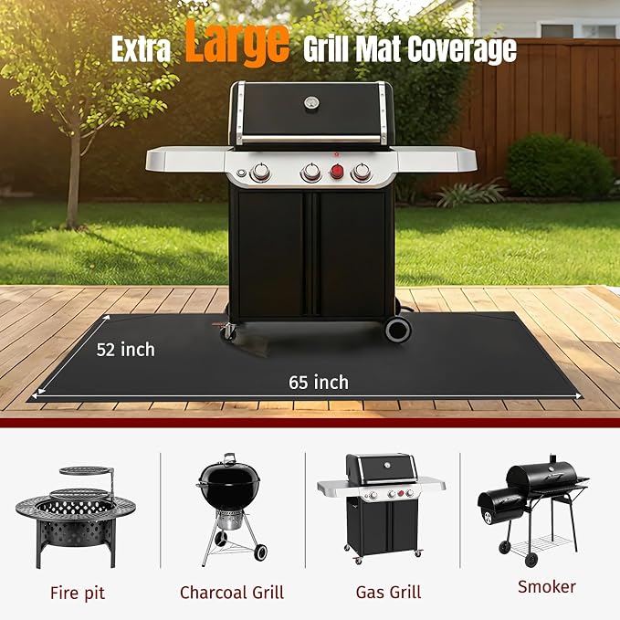 SHINESTAR 65×52 Inch Under Grill Mats for Outdoor Grill for Protection | BBQ Grill Mat with Reinforced Metal Corners, Non-Slip Fire Resistant Mat for Blackstone, for Weber, Fire Pit and Fireplace