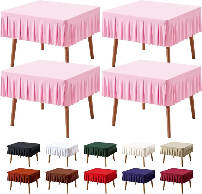 PARTISKY Baby Pink Spandex Square Tablecloths 34x34 Inch, 4 Pack Wrinkle Free Fitted Card Table Cloth Stretch Square Table Cover for Kitchen Dinner, Holiday Party, Wedding Banquet, Display Trade Show