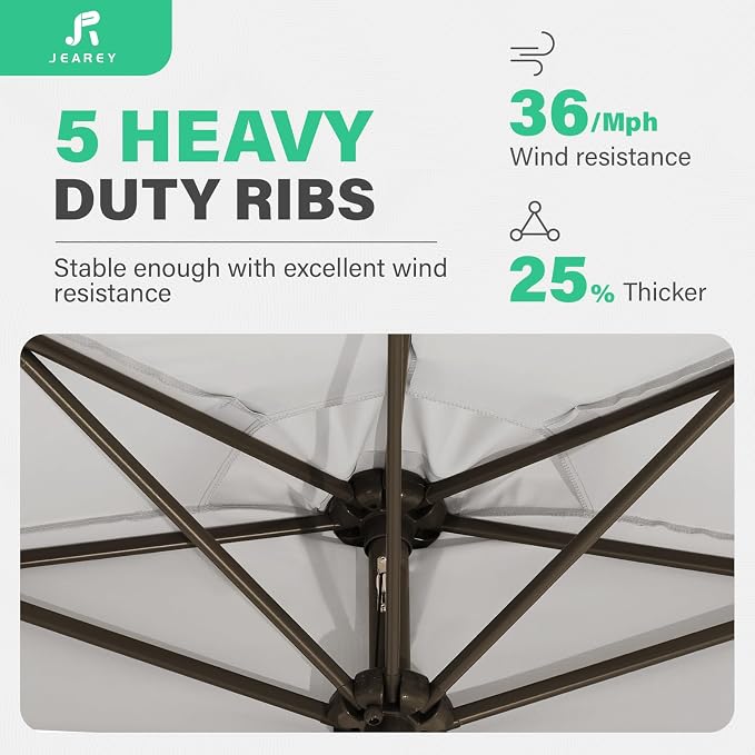 JEAREY 9ft Half Umbrella Outdoor Patio Umbrella Market Umbrellas with Crank, 1/2 Round Wall Umbrella 5 Sturdy Ribs UV Protection for Pool Garden Balcony Deck, Foggy Gray