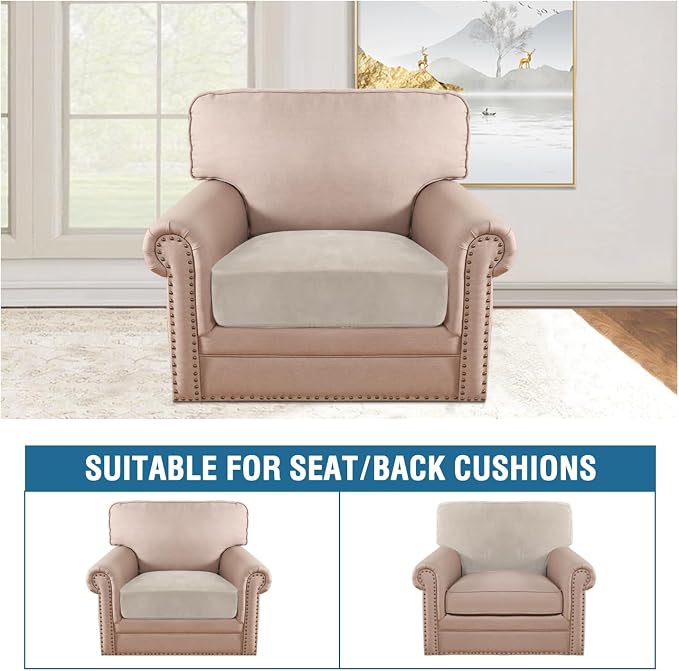 H.VERSAILTEX Velvet Stretch Couch Cushion Cover Plush Cushion Slipcover for Chair Cushion Furniture Protector Seat Cushion Sofa Cover (1 Piece Armchair Cushion Covers, French Oak)