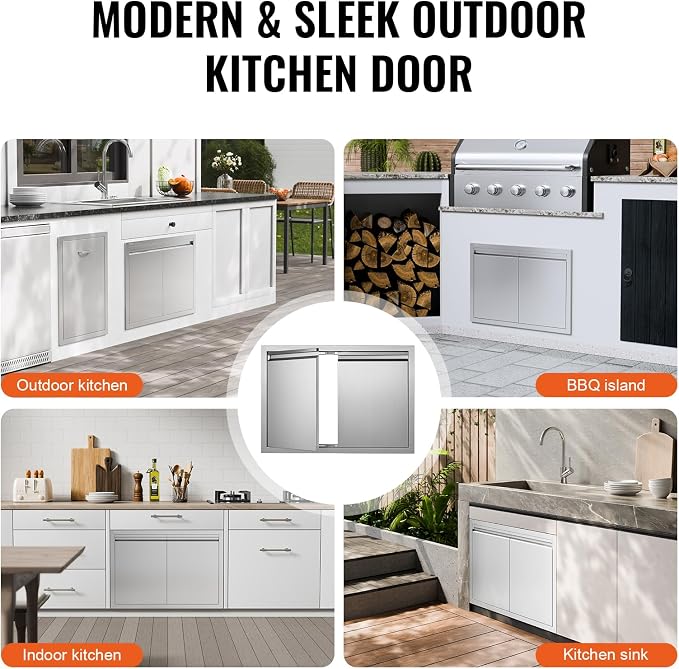 VEVOR Stainless Steel BBQ Access Door - 30W x 21H Inch Double Vertical Wall Door for Outside Cabinet and Grilling Station