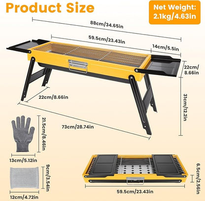 Portable Charcoal Grill Stainless Steel, Small Foldable BBQ Suitcase with Portable Side Shelves & Heat Resistant, Lightweight Tabletop Barbecue for Camping Picnic Backyard Beach Travel