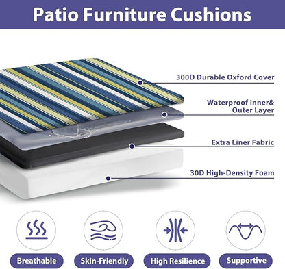 IPYNBAP Outdoor Chair Cushions Set of 4 -Waterproof Outdoor Seat Cushions for Patio Furniture, Patio Chair Cushion with Handle and Ties, Out Door Chair Pads,17x16x2-Square, Blue Stripe