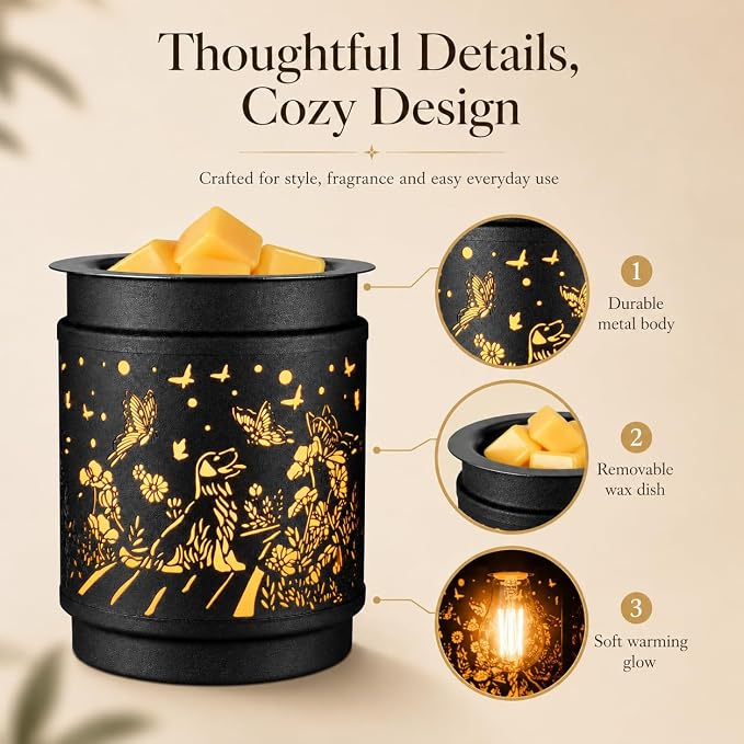 kobodon Wax Melt Warmer Metal Wax Warmer for Scented Wax (Dogs) | Electric Fragrance Candle Oil Burner 2 in 1,as Gifts for Moms Grandma Women Girls