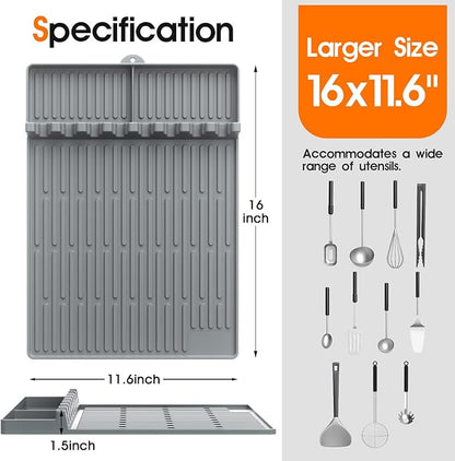 Snuggery Silicone Griddle Tools Mat for Blackstone – Griddle Accessories 16"x11.5" BBQ Spatula Organizer with Drip Pad, Heat-Resistant Grill Accessories for Outdoor Cooking, Gifts for Husband & Men