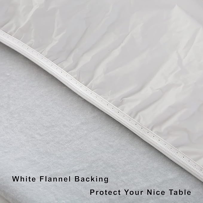 LIBERECOO Oval Fitted Vinyl Tablecloth with Flannel Backing -Pure White - Fits 48" x 68" Oval Table - Waterproof, Elastic Edged for Secure Fit, Easy to Clean Plastic Table Cover