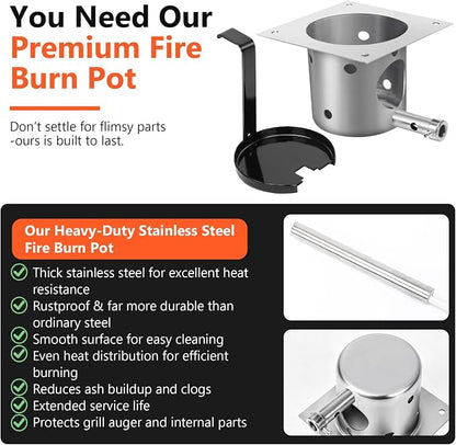 QuliMetal Fire Burn Pot & D2 Hot Rod Ignitor Kit for Traeger Pro 575 & 780 | D2 Fire Pot for Traeger Ironwood 650 & 885, Silverton 620 & 810 Wood Pellet Grill with D2 Direct Drive & WiFIRE Technology