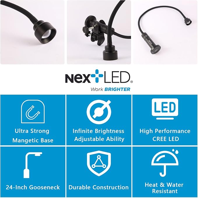 (Improved) NextLED NT-7728 Heavy Duty Magnetic Grill Lights for Outdoor Grill, 24 Inch Gooseneck with Magnetic Base, Warm Light, Heat & Water Resistant, BBQ Light, BBQ Grill Accessories
