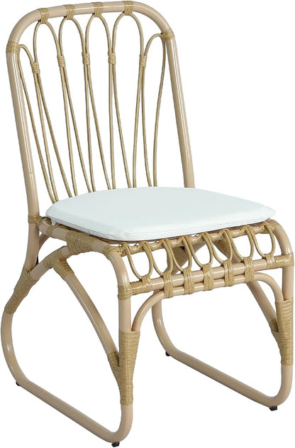 Christopher Knight Home Set of 2 Busby Patio PE Wicker Dining Chairs, Outdoor Woven Rattan Accent Chair with Iron Frame+Cushion, Fully Assembled Lounge Chair Outdoor for Garden/Balcony, Natural