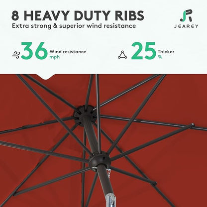 JEAREY Outdoor Patio Umbrella 9FT Outdoor Table Umbrella with Push Button Tilt and Crank, Market Umbrellas 8 Sturdy Ribs UV Protection Waterproof for Garden, Deck, Pool (Cherry Red)