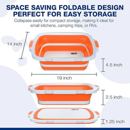 2-Pack XL Collapsible BBQ Prep Tub with Built-In Cutting Board, Lid & Strainer – Marinate, Drain & Prep – Large Food-Safe Container – Perfect for Grilling, Smoking & Outdoor Cooking