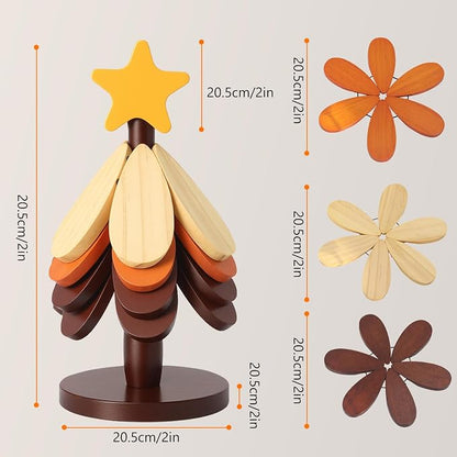 DecBeLiv Foldable Tree Trivet Wooden Hot Plate Holder, Bamboo Trivet for Hot Dishes, Heat-Resistant Pot Holder Tree for BBQ, Picnic, Outdoor Dining & Kitchen Decor