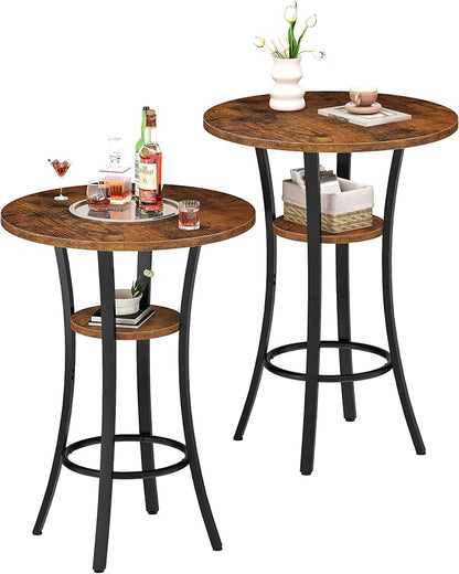 CHOEZON Round Bar Table, Set of 2 Small Kitchen Dining Tables, 2-Tier High Top & Counter Height Dining Table, for Bistro, Pub, Kitchen, Living Room, Rustic Brown and Black TBT03P2BF