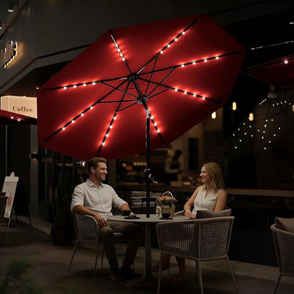 Garvee patio Umbrella with Solar Lights, Outdoor Table Umbrella with 8 Durable Ribs, Tilt & Crank Mechanism, Waterproof & UV Protection for Garden, Backyard, Poolside,