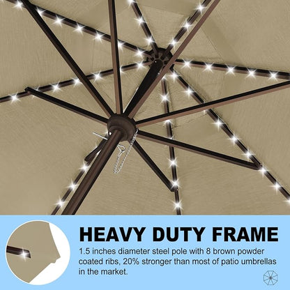 Eurmax USA 10-Year-Non-Fading 10FT Outdoor Patio Market Umbrella with LED Lights,UPF50+ UV Resistant,Heavy Duty Commercial Grade,Crank Lift Design,Windproof Vented Top for Garden,Pool,Deck,Mushroom
