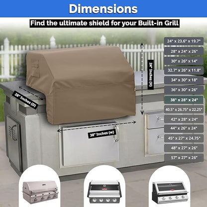 Covers & All Built-in Grill Cover for Outdoor Grill – Heavy Duty 12 oz Waterproof Built-in BBQ Grill Cover, PVC-Coated Polyester with Elastic Hem for Snug Fit (38 x 28 x 24 inches, Beige)