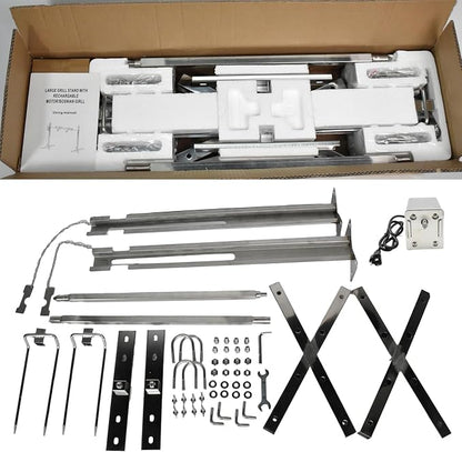 iMeshbean 53inch Barbecue Grill Rotisserie Grill Kit,Stainless Steel Large Grill Rotisserie Spit Roaster Rod, Charcoal BBQ Pig Chicken Rotisserie with 15W Motor Kit for Outdoor Cooking Meat