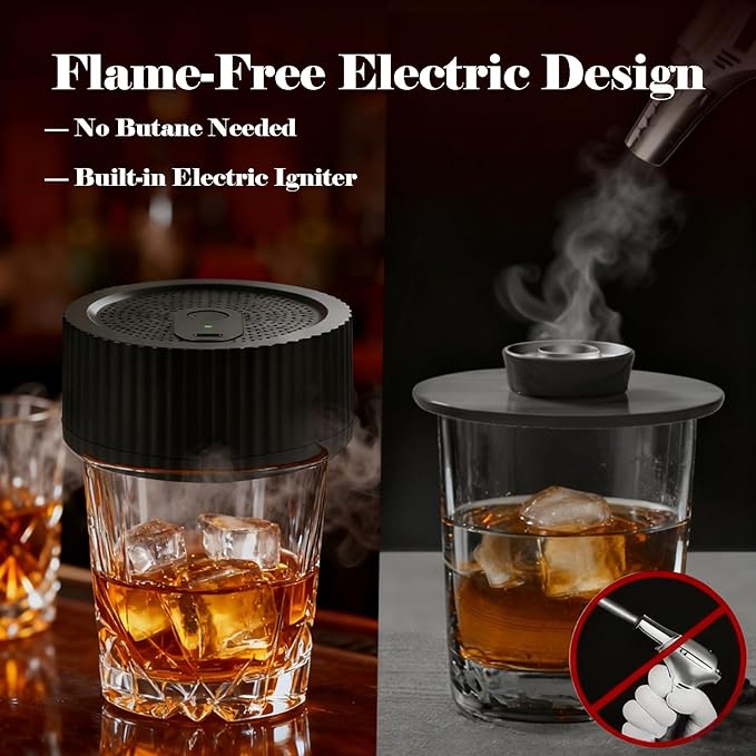 Electric Whiskey Smoker Kit, Bourbon Whiskey Smoker, 8 Flavors Wood Chips, Cocktail Smoker Enhancer with USB Rechargeable & Built-in Lighter, Fashion Drink Smoker Kit Gift for Men Husband Dad