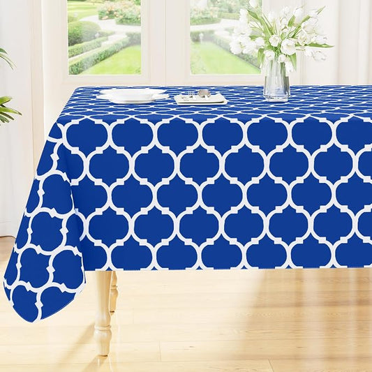 Smiry Rectangle Table Cloth, Waterproof Vinyl Tablecloths with Flannel Backing for Rectangle Tables, Wipeable Spillproof Plastic Tablecloth for Dining, Camping, Indoor and Outdoor (60"x102", Blue)