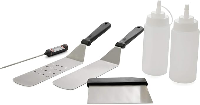 Yukon Glory™ 6 Piece Griddle Tool Kit, Stainless Steel Accessories for Your Griddle, Includes Spatulas, Spray Bottles, Thermometer, and Griddle Scraper