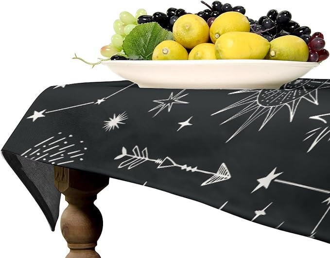 Sun Moon Tablecloth Boho Astrology Celestial Star Crescent Galaxy Space Table Cloth Water Resistant Wipeable Table Cover for Picnic Party Holiday Kitchen Dinner Table 60"x90"