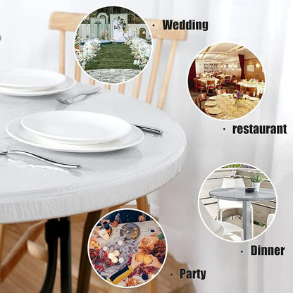 LUSHVIDA Round Waterproof Table Cover Elastic Vinyl Fitted Tablecloth Elastic Edged Plastic Table Cloth (Clear, Best for Up to 57"-68" Round)