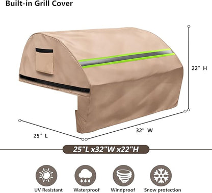 Built in Grill Cover for Bull 30-Inch grill heads - Heavy Duty 600D with Reflective Strips and Plush Lining,Protects the built in grill while enhancing its visual appeal, 25.5"L x32.5"W x22.5"H,Khaki