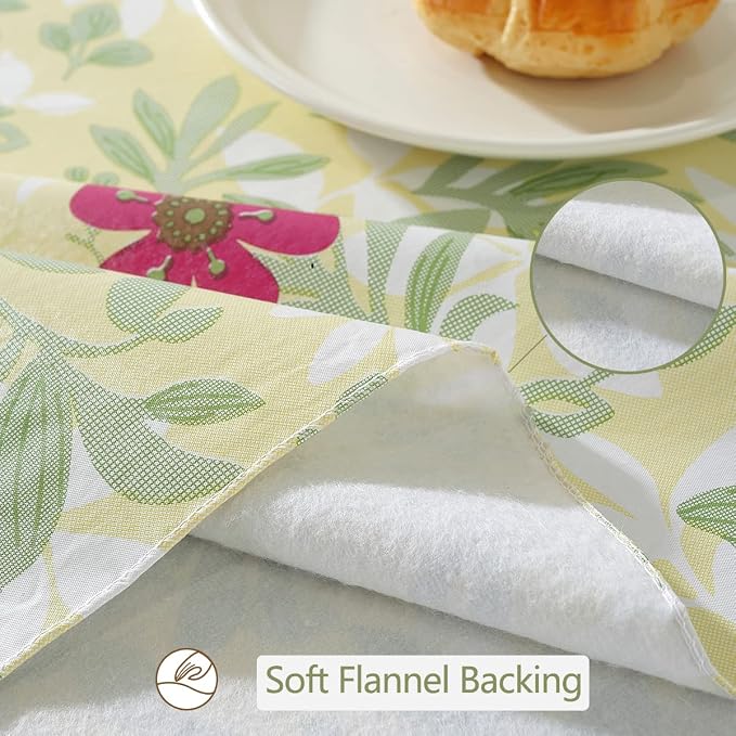 Summer Vinyl Tablecloth with Flannel Backing Rectangle 60 x 102 Inch | Spring Eucalyptus Leaves Waterproof & Non Slip Table Cloth, Plastic Table Cover for Dining, Party, Picnic, Outdoor