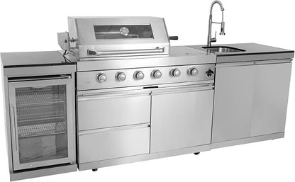 Outdoor Grill Islands 98.4" 4-Burner: 72000 BTU Outdoor bbq Island with Refrigerator Rotisserie kit Stainless steel Sink and Storage | Easy Setup