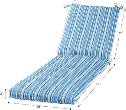 Outdoor Reversible Chaise Lounge Chair Cushion, Steel Blue Stripe