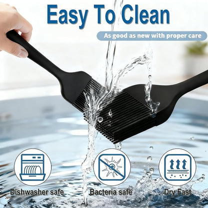 Silicone Basting Pastry Brush - Cooking Brush for Oil Sauce Butter Marinades, Food Brushes for BBQ Grill Kitchen Baking, Baster Brushes Baste Pastries Cakes Meat Desserts, (4, Black)