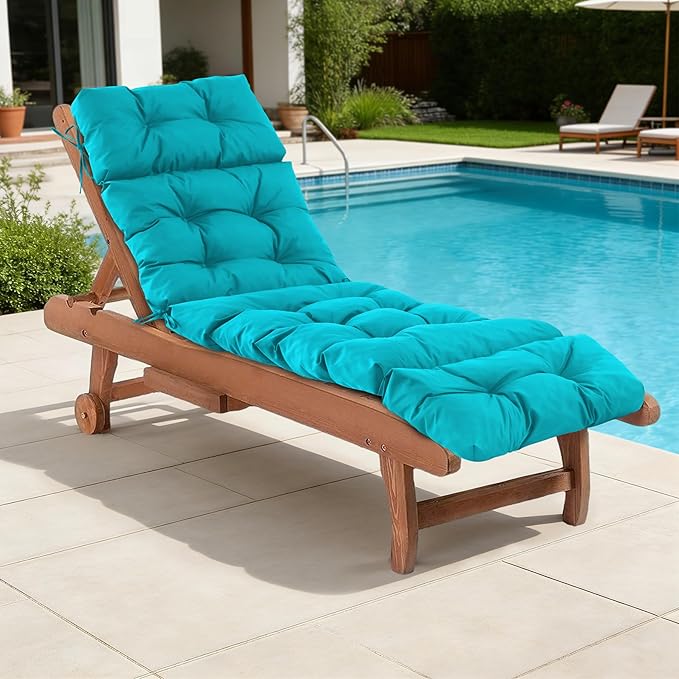 Chaise Lounge Cushions Outdoor, Waterproof & Fade Resistant Patio Lounge Chair Cushions for Outdoor Furniture, Chaise Cushion with Ties for Patio, Pool, Lawn and Beach, 75.1x22.8x4.7 Inch, Teal